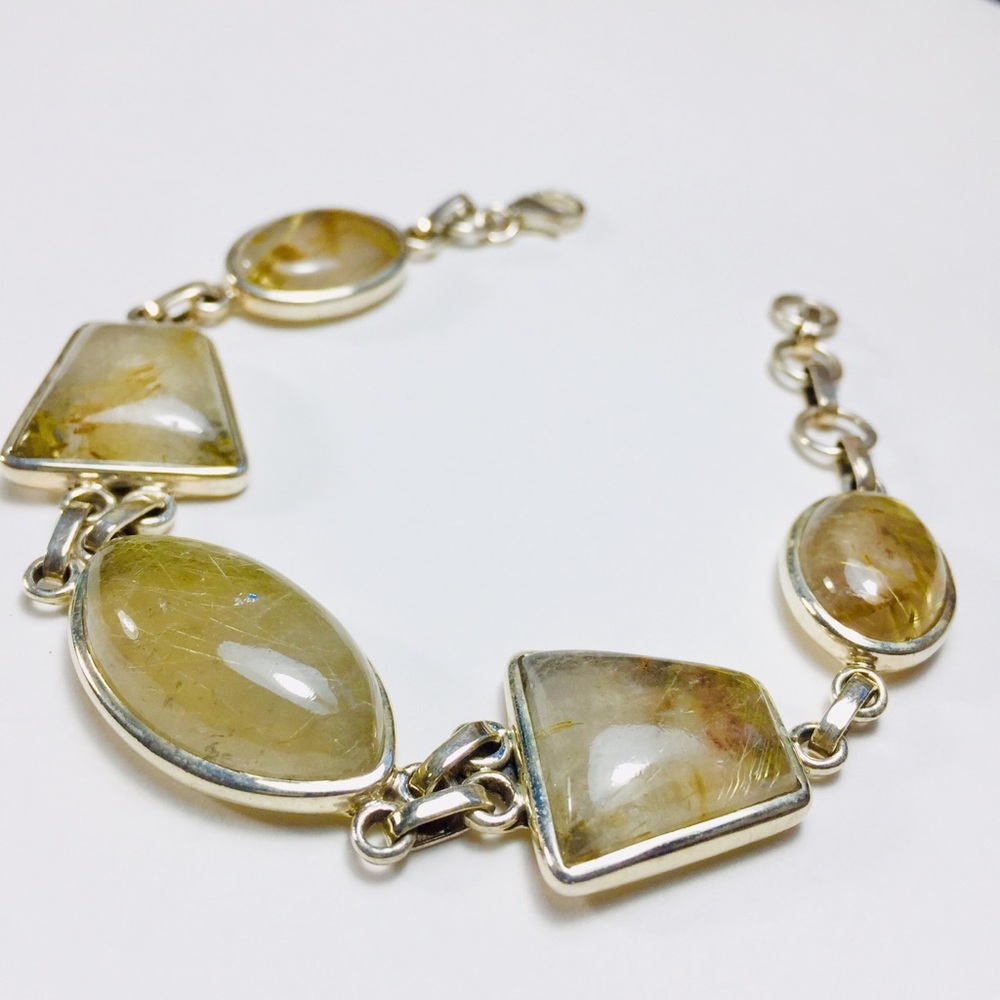 Rutilated Quartz & 925 Silver Bracelet